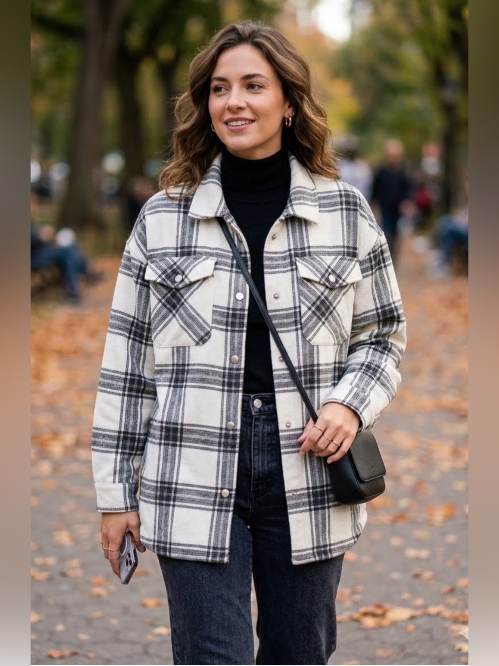 HFX Women’s XL Heavy Flannel Plaid Button-Up Shirt Shacket Black & Off White
